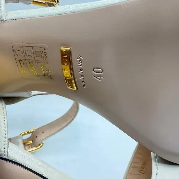 Gucci Charlotte 95 Horsebit Embellished Leather Sandals Nappa White EU 40/US 10 - Picture 10 of 14